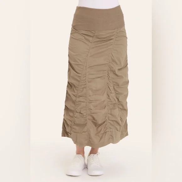 XCVI Maxi Fold over Waistband Peasant Gored Skirt, Truffle - Picture 2 of 5